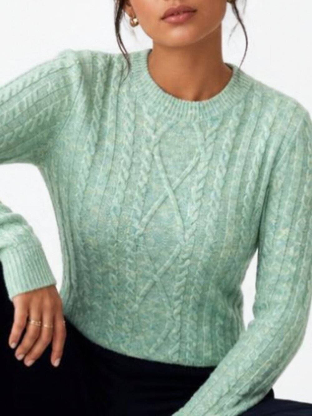 NWOT Green Cable Knit Crew Neck Sweater Large